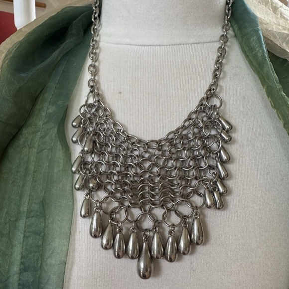 Necklace, Adjustable Vintage Silver Choker, Gothic Style, Teardrop Mesh Bib.! - Picture 1 of 9